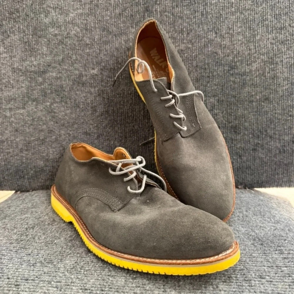 Walk-Over for J.Crew Mens 11 Grey Suede Derby Yellow Vibram Sole Made in USA